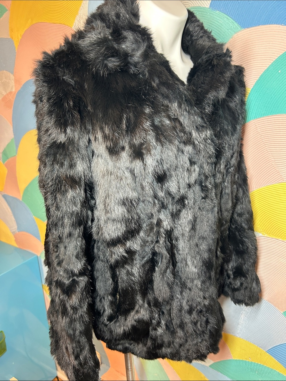 Vintage Women's Black Rabbit Fur Teddy Jacket - Plush Warmth sz XL - Picture 4 of 14
